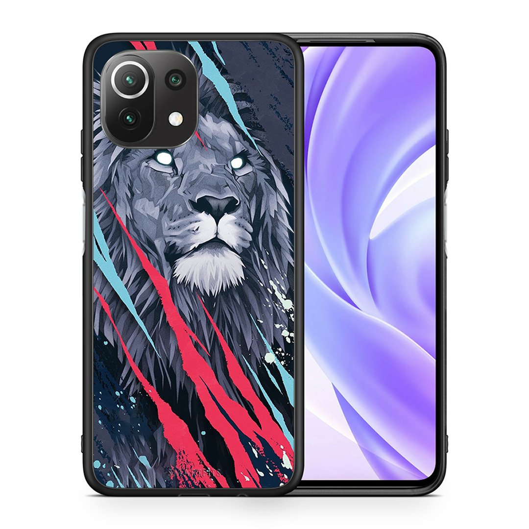 Θήκη Xiaomi 11 Lite/Mi 11 Lite Lion Designer PopArt από τη Smartfits με σχέδιο στο πίσω μέρος και μαύρο περίβλημα | Xiaomi 11 Lite/Mi 11 Lite Lion Designer PopArt case with colorful back and black bezels
