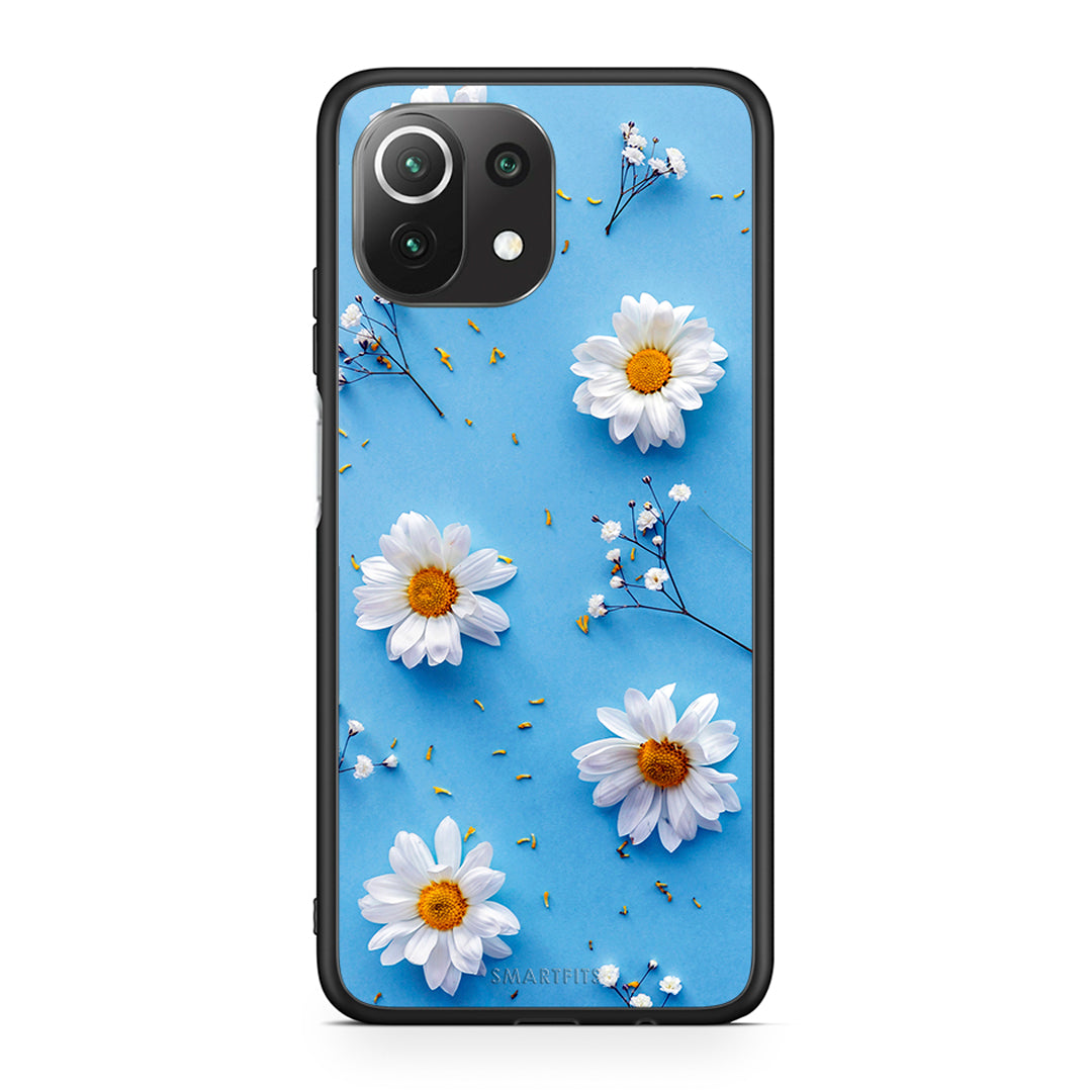 Xiaomi 11 Lite/Mi 11 Lite Real Daisies θήκη από τη Smartfits με σχέδιο στο πίσω μέρος και μαύρο περίβλημα | Smartphone case with colorful back and black bezels by Smartfits