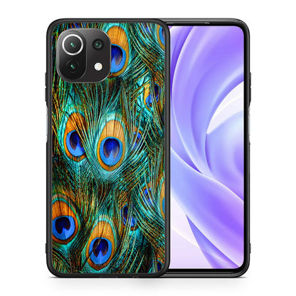 Θήκη Xiaomi 11 Lite/Mi 11 Lite Real Peacock Feathers από τη Smartfits με σχέδιο στο πίσω μέρος και μαύρο περίβλημα | Xiaomi 11 Lite/Mi 11 Lite Real Peacock Feathers case with colorful back and black bezels