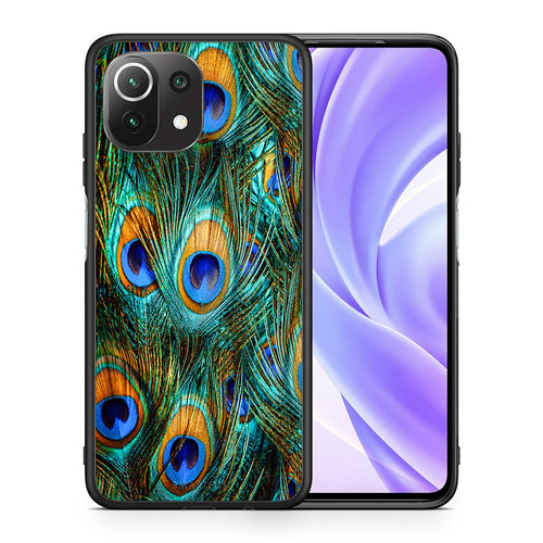 Θήκη Xiaomi 11 Lite/Mi 11 Lite Real Peacock Feathers από τη Smartfits με σχέδιο στο πίσω μέρος και μαύρο περίβλημα | Xiaomi 11 Lite/Mi 11 Lite Real Peacock Feathers case with colorful back and black bezels