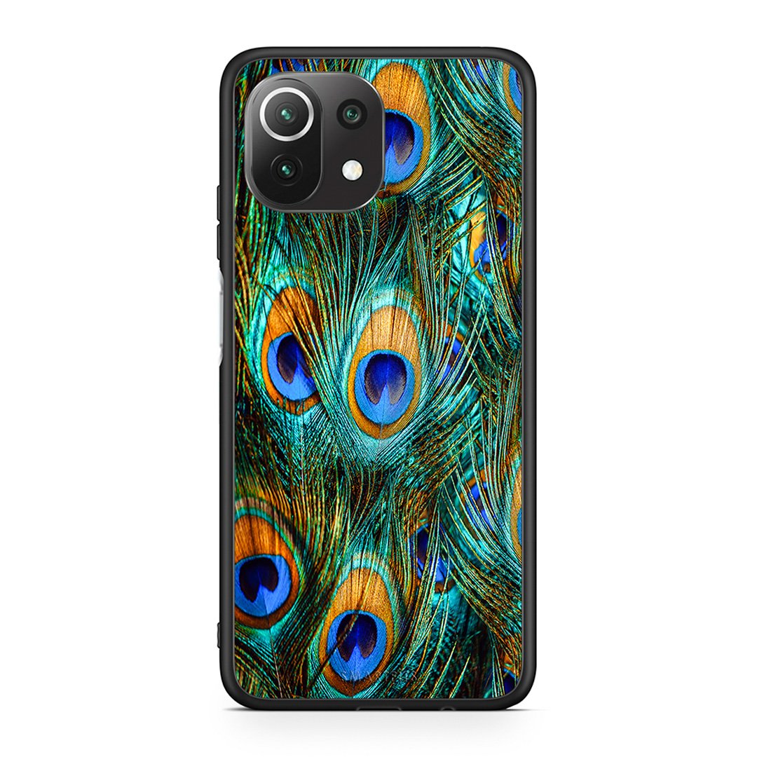 Xiaomi 11 Lite/Mi 11 Lite Real Peacock Feathers θήκη από τη Smartfits με σχέδιο στο πίσω μέρος και μαύρο περίβλημα | Smartphone case with colorful back and black bezels by Smartfits