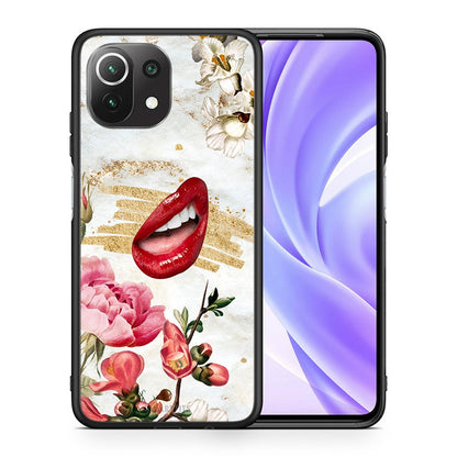 Θήκη Xiaomi 11 Lite/Mi 11 Lite Red Lips από τη Smartfits με σχέδιο στο πίσω μέρος και μαύρο περίβλημα | Xiaomi 11 Lite/Mi 11 Lite Red Lips case with colorful back and black bezels