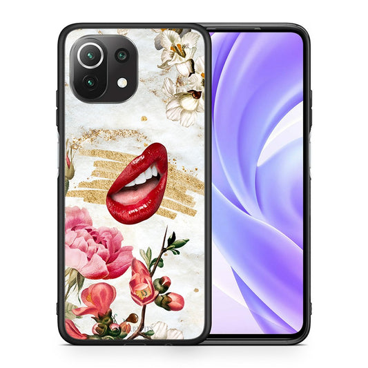 Θήκη Xiaomi 11 Lite/Mi 11 Lite Red Lips από τη Smartfits με σχέδιο στο πίσω μέρος και μαύρο περίβλημα | Xiaomi 11 Lite/Mi 11 Lite Red Lips case with colorful back and black bezels