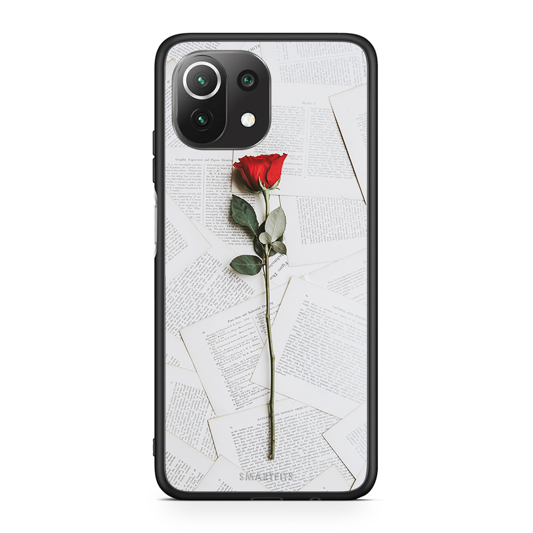 Xiaomi 11 Lite/Mi 11 Lite Red Rose θήκη από τη Smartfits με σχέδιο στο πίσω μέρος και μαύρο περίβλημα | Smartphone case with colorful back and black bezels by Smartfits