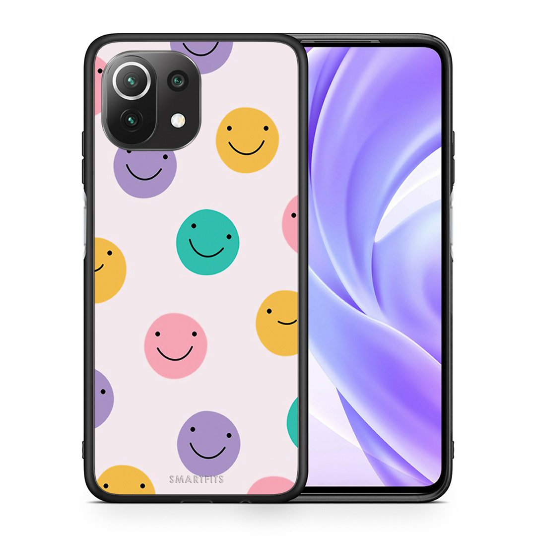 Θήκη Xiaomi 11 Lite/Mi 11 Lite Smiley Faces από τη Smartfits με σχέδιο στο πίσω μέρος και μαύρο περίβλημα | Xiaomi 11 Lite/Mi 11 Lite Smiley Faces case with colorful back and black bezels