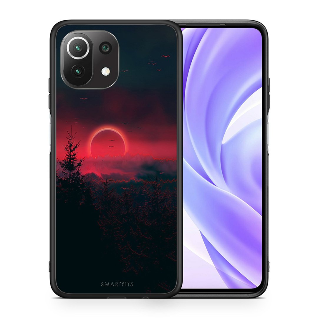 Θήκη Xiaomi 11 Lite/Mi 11 Lite Sunset Tropic από τη Smartfits με σχέδιο στο πίσω μέρος και μαύρο περίβλημα | Xiaomi 11 Lite/Mi 11 Lite Sunset Tropic case with colorful back and black bezels