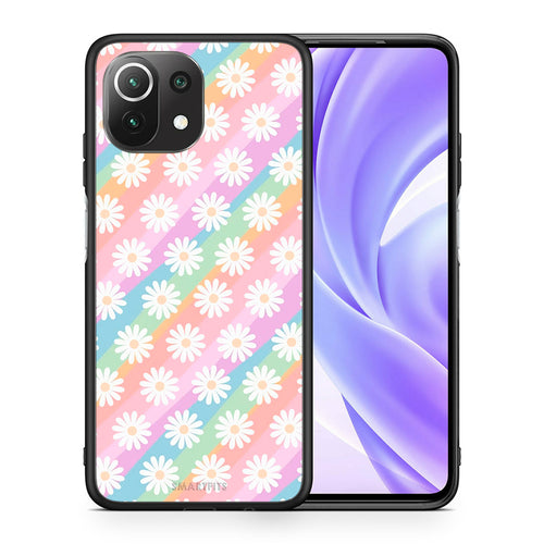 Θήκη Xiaomi 11 Lite/Mi 11 Lite White Daisies από τη Smartfits με σχέδιο στο πίσω μέρος και μαύρο περίβλημα | Xiaomi 11 Lite/Mi 11 Lite White Daisies case with colorful back and black bezels