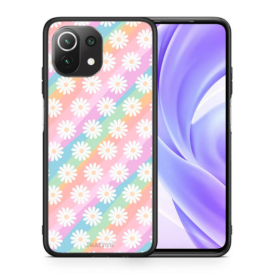 Θήκη Xiaomi 11 Lite/Mi 11 Lite White Daisies από τη Smartfits με σχέδιο στο πίσω μέρος και μαύρο περίβλημα | Xiaomi 11 Lite/Mi 11 Lite White Daisies case with colorful back and black bezels