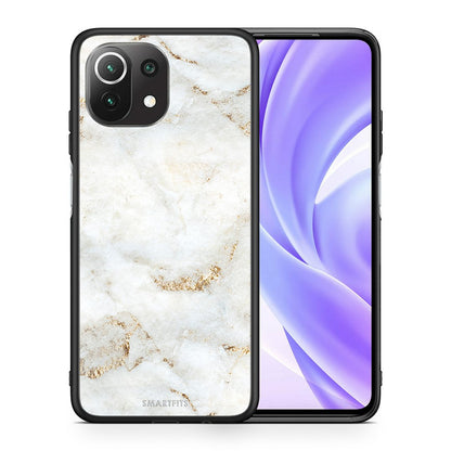 Θήκη Xiaomi 11 Lite/Mi 11 Lite White Gold Marble από τη Smartfits με σχέδιο στο πίσω μέρος και μαύρο περίβλημα | Xiaomi 11 Lite/Mi 11 Lite White Gold Marble case with colorful back and black bezels