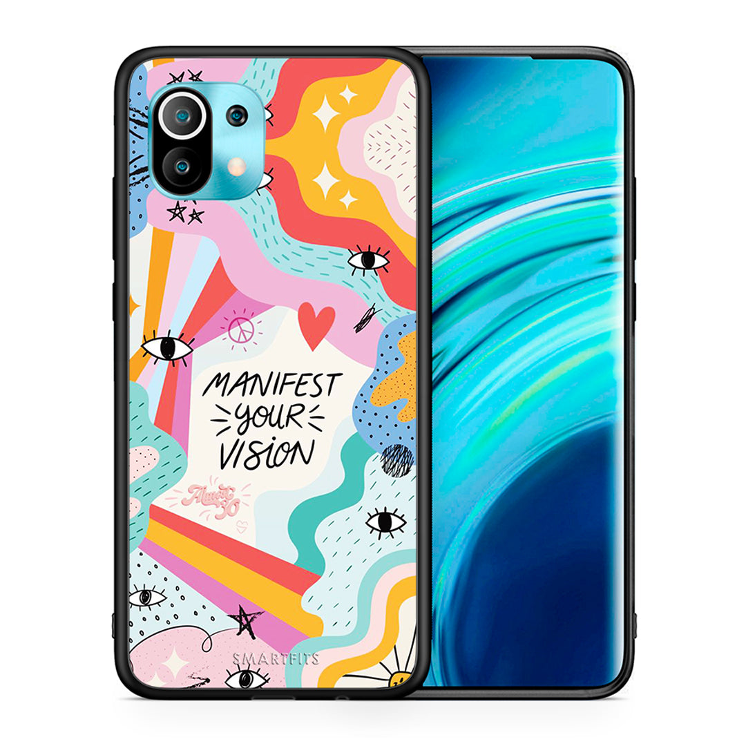 Θήκη Xiaomi Mi 11 Manifest Your Vision από τη Smartfits με σχέδιο στο πίσω μέρος και μαύρο περίβλημα | Xiaomi Mi 11 Manifest Your Vision case with colorful back and black bezels