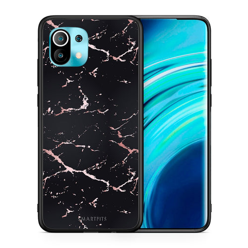 Θήκη Xiaomi Mi 11 Black Rosegold Marble από τη Smartfits με σχέδιο στο πίσω μέρος και μαύρο περίβλημα | Xiaomi Mi 11 Black Rosegold Marble case with colorful back and black bezels