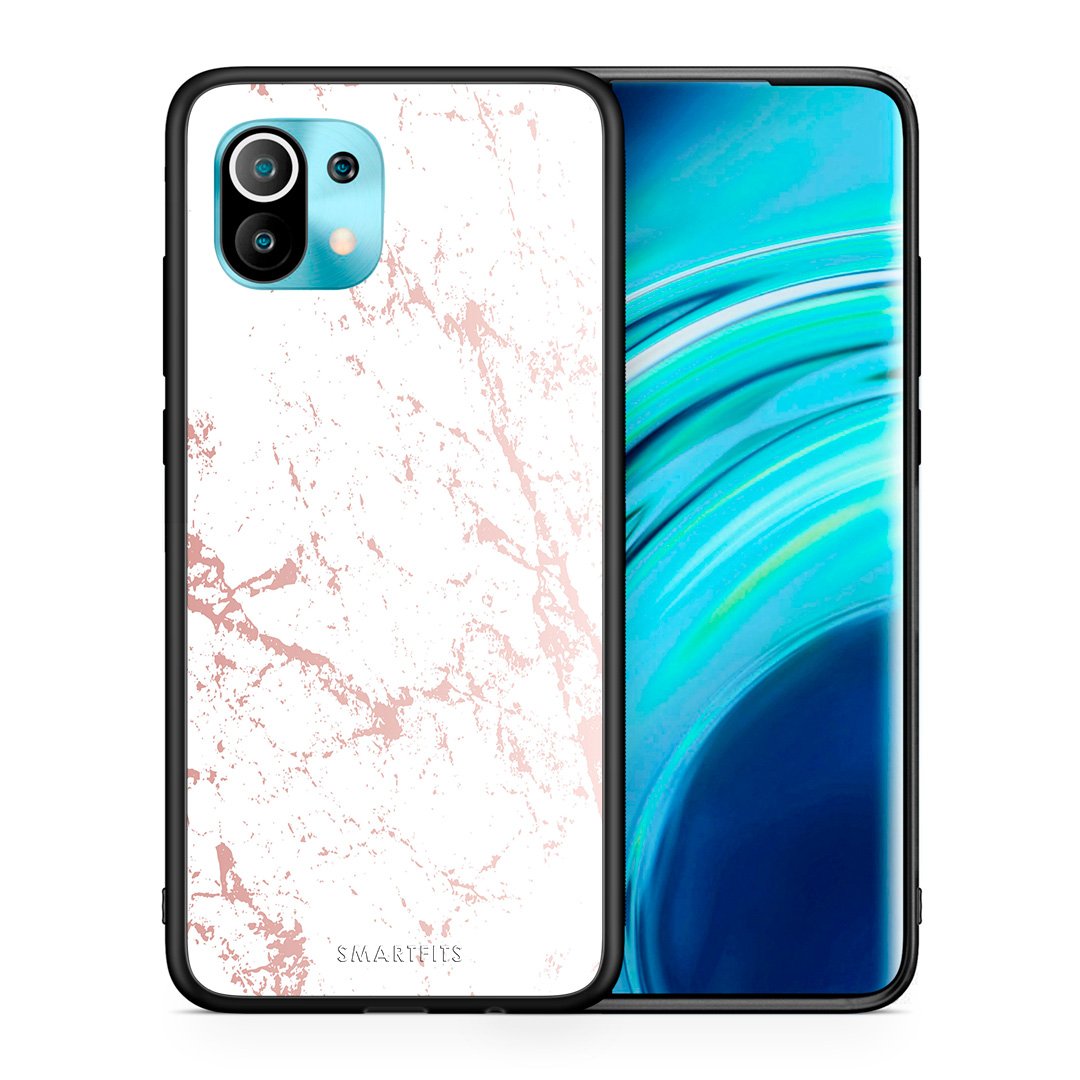 Θήκη Xiaomi Mi 11 Pink Splash Marble από τη Smartfits με σχέδιο στο πίσω μέρος και μαύρο περίβλημα | Xiaomi Mi 11 Pink Splash Marble case with colorful back and black bezels