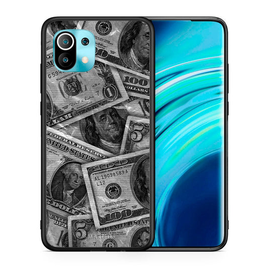 Θήκη Xiaomi Mi 11 Money Dollars από τη Smartfits με σχέδιο στο πίσω μέρος και μαύρο περίβλημα | Xiaomi Mi 11 Money Dollars case with colorful back and black bezels