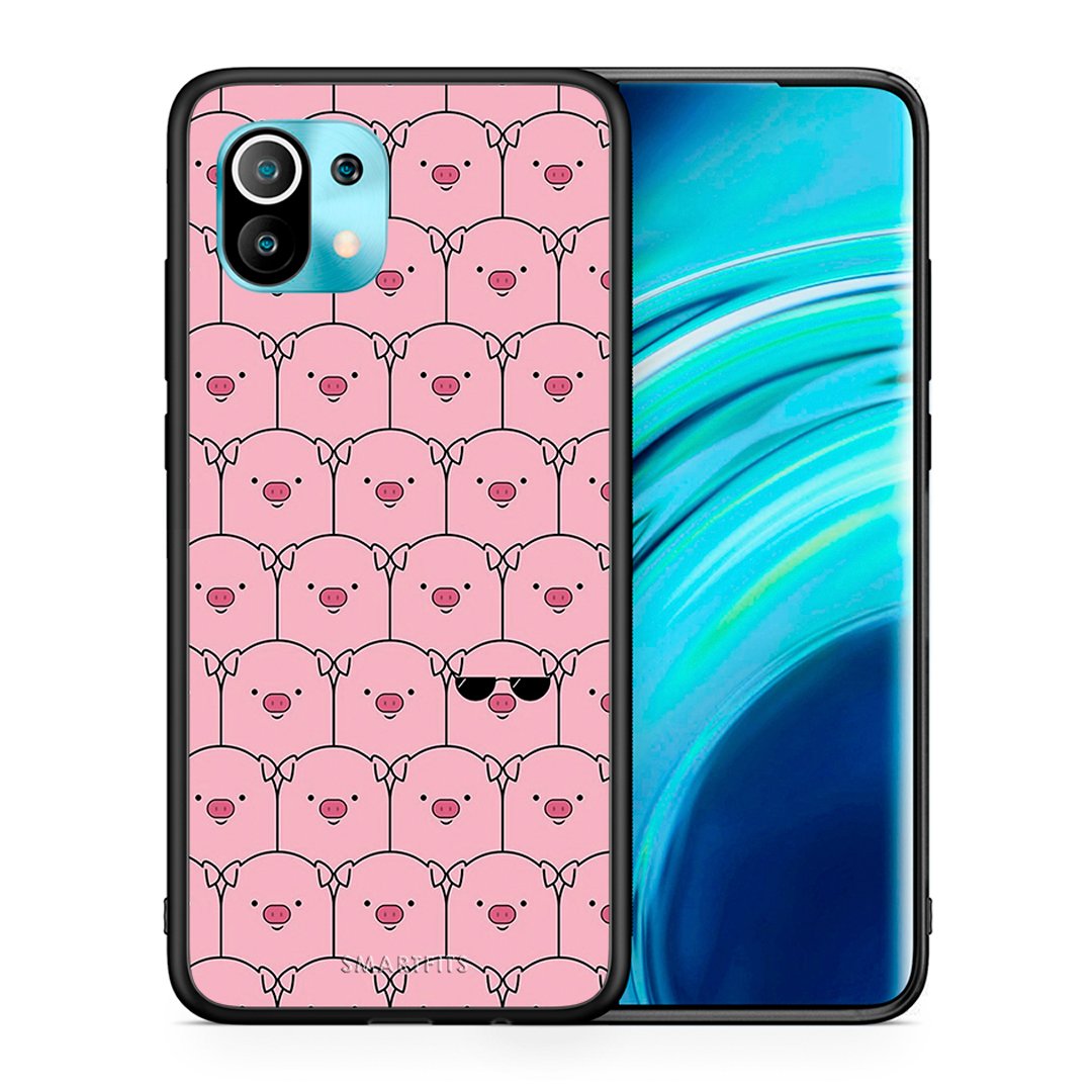Θήκη Xiaomi Mi 11 Pig Glasses από τη Smartfits με σχέδιο στο πίσω μέρος και μαύρο περίβλημα | Xiaomi Mi 11 Pig Glasses case with colorful back and black bezels