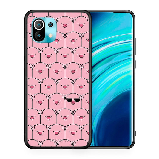 Θήκη Xiaomi Mi 11 Pig Glasses από τη Smartfits με σχέδιο στο πίσω μέρος και μαύρο περίβλημα | Xiaomi Mi 11 Pig Glasses case with colorful back and black bezels