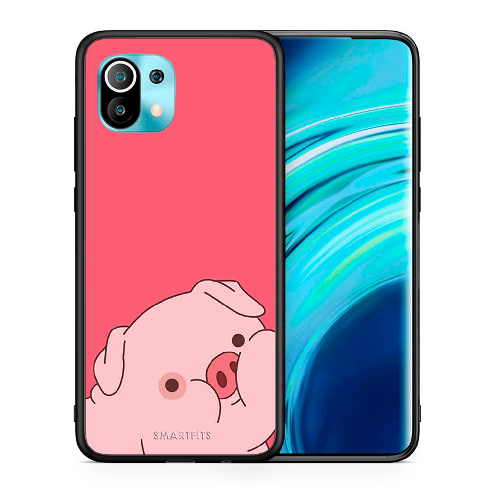 Θήκη Αγίου Βαλεντίνου Xiaomi Mi 11 Pig Love 1 από τη Smartfits με σχέδιο στο πίσω μέρος και μαύρο περίβλημα | Xiaomi Mi 11 Pig Love 1 case with colorful back and black bezels