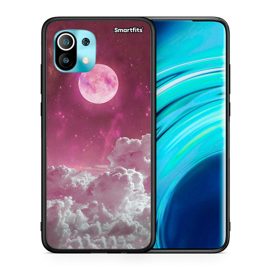 Θήκη Xiaomi Mi 11 Pink Moon από τη Smartfits με σχέδιο στο πίσω μέρος και μαύρο περίβλημα | Xiaomi Mi 11 Pink Moon case with colorful back and black bezels