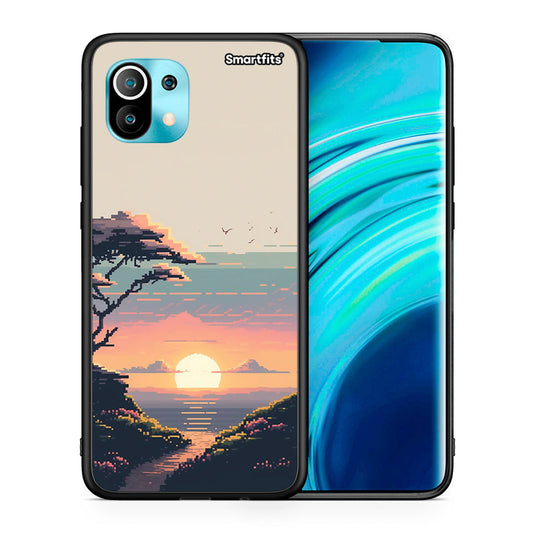 Θήκη Xiaomi Mi 11 Pixel Sunset από τη Smartfits με σχέδιο στο πίσω μέρος και μαύρο περίβλημα | Xiaomi Mi 11 Pixel Sunset case with colorful back and black bezels