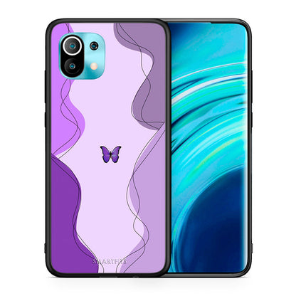 Θήκη Αγίου Βαλεντίνου Xiaomi Mi 11 Purple Mariposa από τη Smartfits με σχέδιο στο πίσω μέρος και μαύρο περίβλημα | Xiaomi Mi 11 Purple Mariposa case with colorful back and black bezels