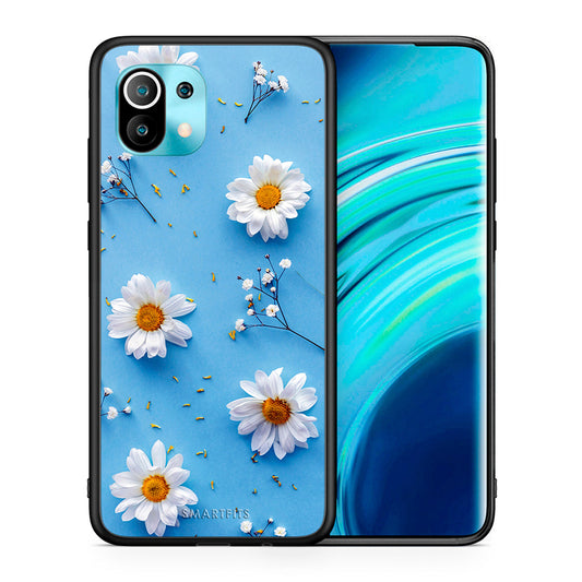 Θήκη Xiaomi Mi 11 Real Daisies από τη Smartfits με σχέδιο στο πίσω μέρος και μαύρο περίβλημα | Xiaomi Mi 11 Real Daisies case with colorful back and black bezels