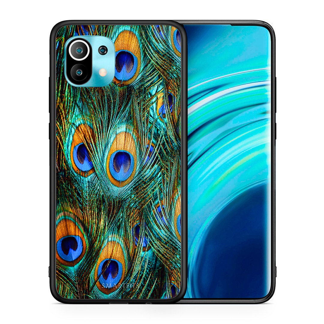Θήκη Xiaomi Mi 11 Real Peacock Feathers από τη Smartfits με σχέδιο στο πίσω μέρος και μαύρο περίβλημα | Xiaomi Mi 11 Real Peacock Feathers case with colorful back and black bezels