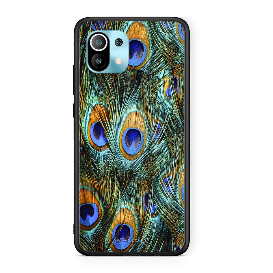 Xiaomi Mi 11 Real Peacock Feathers θήκη από τη Smartfits με σχέδιο στο πίσω μέρος και μαύρο περίβλημα | Smartphone case with colorful back and black bezels by Smartfits