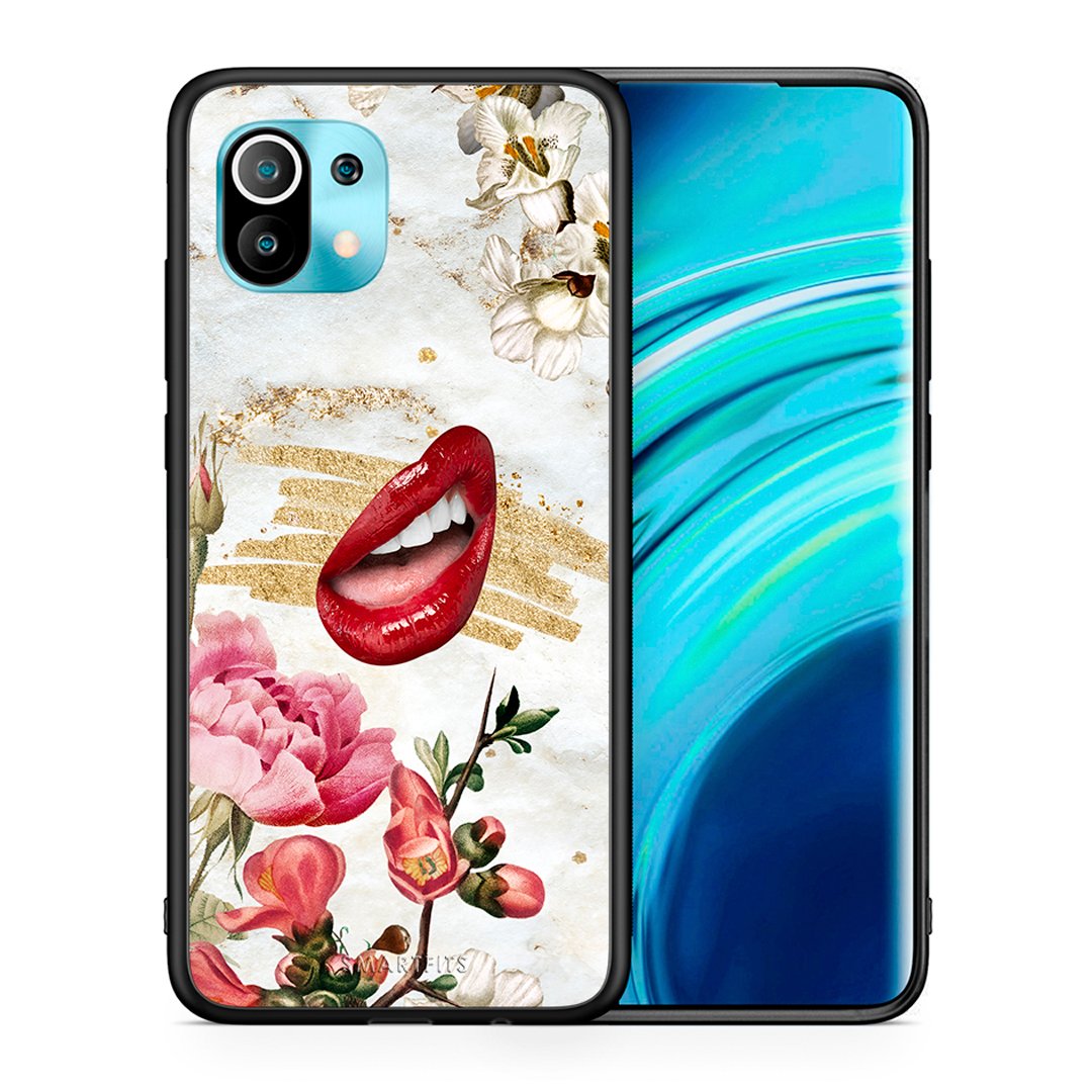 Θήκη Xiaomi Mi 11 Red Lips από τη Smartfits με σχέδιο στο πίσω μέρος και μαύρο περίβλημα | Xiaomi Mi 11 Red Lips case with colorful back and black bezels