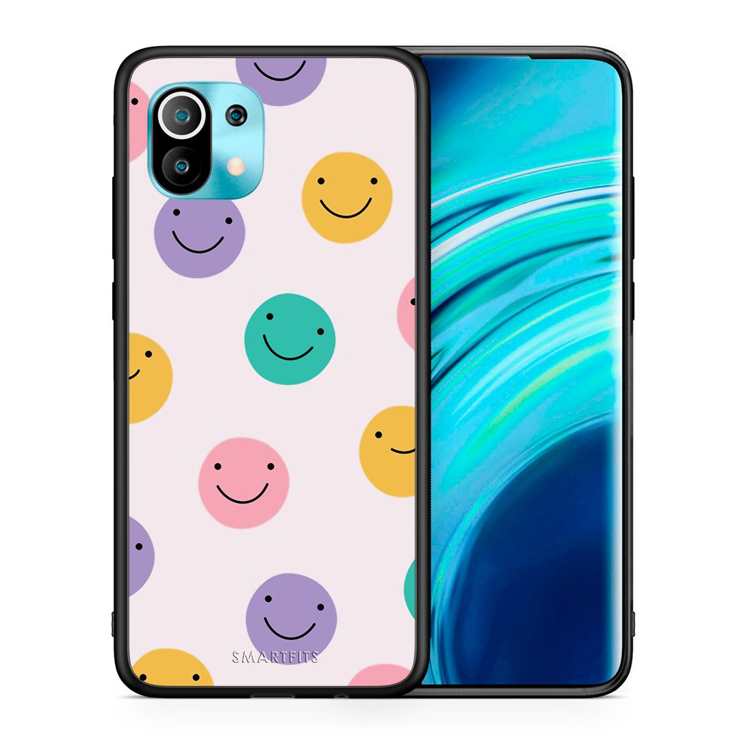 Θήκη Xiaomi Mi 11 Smiley Faces από τη Smartfits με σχέδιο στο πίσω μέρος και μαύρο περίβλημα | Xiaomi Mi 11 Smiley Faces case with colorful back and black bezels