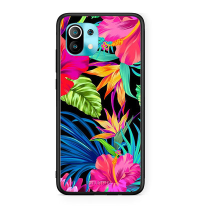 Xiaomi Mi 11 Tropical Flowers θήκη από τη Smartfits με σχέδιο στο πίσω μέρος και μαύρο περίβλημα | Smartphone case with colorful back and black bezels by Smartfits