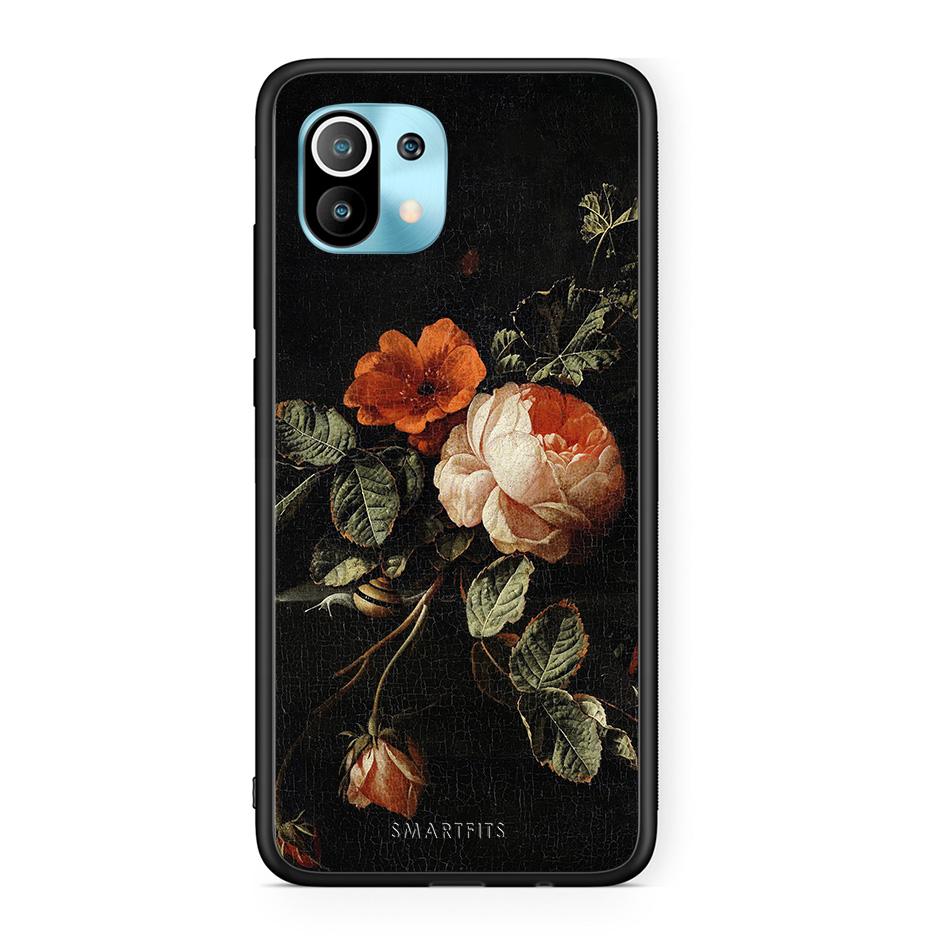 Xiaomi Mi 11 Vintage Roses θήκη από τη Smartfits με σχέδιο στο πίσω μέρος και μαύρο περίβλημα | Smartphone case with colorful back and black bezels by Smartfits