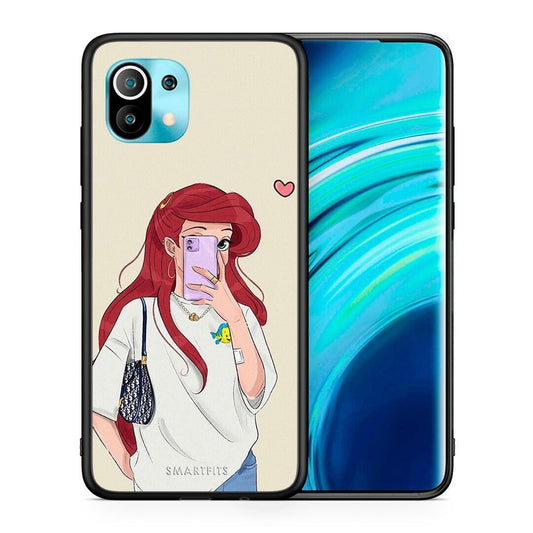Θήκη Xiaomi Mi 11 Walking Mermaid από τη Smartfits με σχέδιο στο πίσω μέρος και μαύρο περίβλημα | Xiaomi Mi 11 Walking Mermaid case with colorful back and black bezels