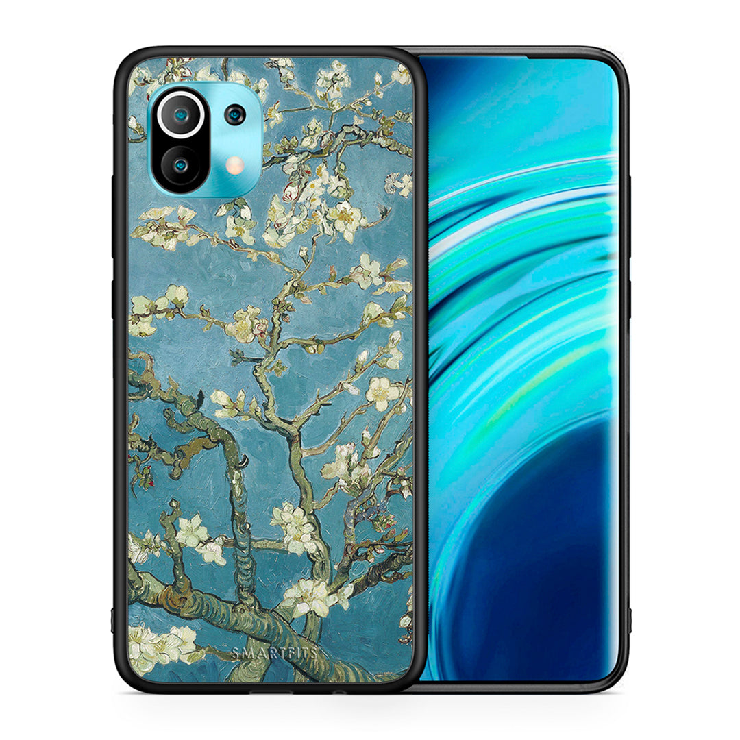 Θήκη Xiaomi Mi 11 White Blossoms από τη Smartfits με σχέδιο στο πίσω μέρος και μαύρο περίβλημα | Xiaomi Mi 11 White Blossoms case with colorful back and black bezels