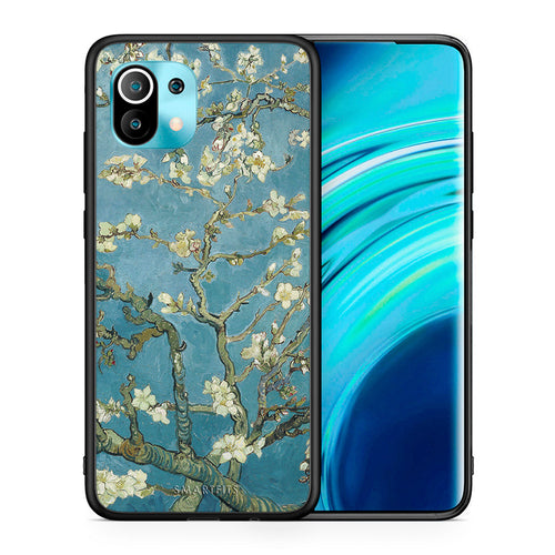 Θήκη Xiaomi Mi 11 White Blossoms από τη Smartfits με σχέδιο στο πίσω μέρος και μαύρο περίβλημα | Xiaomi Mi 11 White Blossoms case with colorful back and black bezels