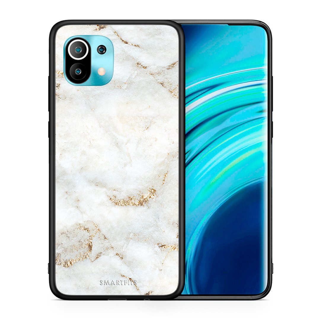 Θήκη Xiaomi Mi 11 White Gold Marble από τη Smartfits με σχέδιο στο πίσω μέρος και μαύρο περίβλημα | Xiaomi Mi 11 White Gold Marble case with colorful back and black bezels