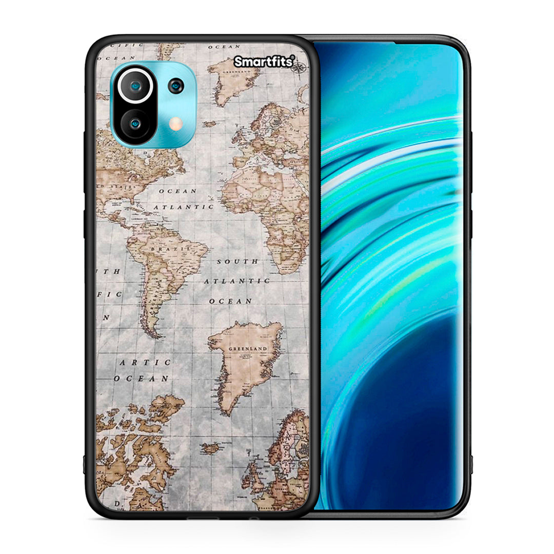Θήκη Xiaomi Mi 11 World Map από τη Smartfits με σχέδιο στο πίσω μέρος και μαύρο περίβλημα | Xiaomi Mi 11 World Map case with colorful back and black bezels