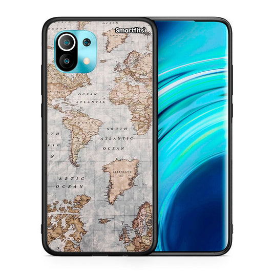 Θήκη Xiaomi Mi 11 World Map από τη Smartfits με σχέδιο στο πίσω μέρος και μαύρο περίβλημα | Xiaomi Mi 11 World Map case with colorful back and black bezels