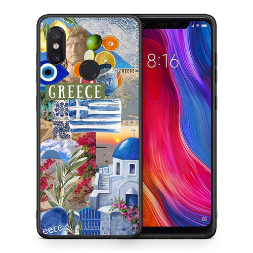 Θήκη Xiaomi Mi 8 All Greek από τη Smartfits με σχέδιο στο πίσω μέρος και μαύρο περίβλημα | Xiaomi Mi 8 All Greek case with colorful back and black bezels