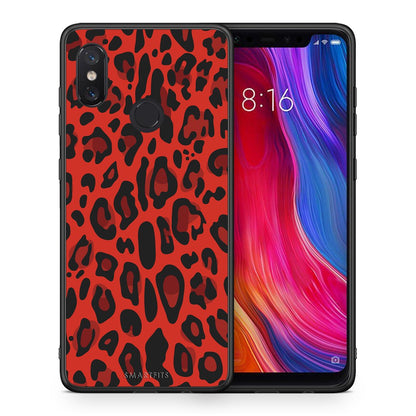 Θήκη Xiaomi Mi 8 Red Leopard Animal από τη Smartfits με σχέδιο στο πίσω μέρος και μαύρο περίβλημα | Xiaomi Mi 8 Red Leopard Animal case with colorful back and black bezels