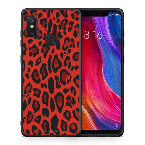 Θήκη Xiaomi Mi 8 Red Leopard Animal από τη Smartfits με σχέδιο στο πίσω μέρος και μαύρο περίβλημα | Xiaomi Mi 8 Red Leopard Animal case with colorful back and black bezels