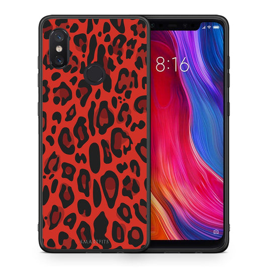 Θήκη Xiaomi Mi 8 Red Leopard Animal από τη Smartfits με σχέδιο στο πίσω μέρος και μαύρο περίβλημα | Xiaomi Mi 8 Red Leopard Animal case with colorful back and black bezels
