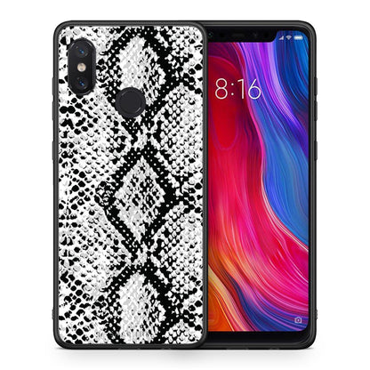 Θήκη Xiaomi Mi 8 White Snake Animal από τη Smartfits με σχέδιο στο πίσω μέρος και μαύρο περίβλημα | Xiaomi Mi 8 White Snake Animal case with colorful back and black bezels