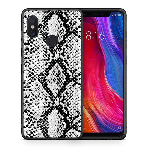 Θήκη Xiaomi Mi 8 White Snake Animal από τη Smartfits με σχέδιο στο πίσω μέρος και μαύρο περίβλημα | Xiaomi Mi 8 White Snake Animal case with colorful back and black bezels