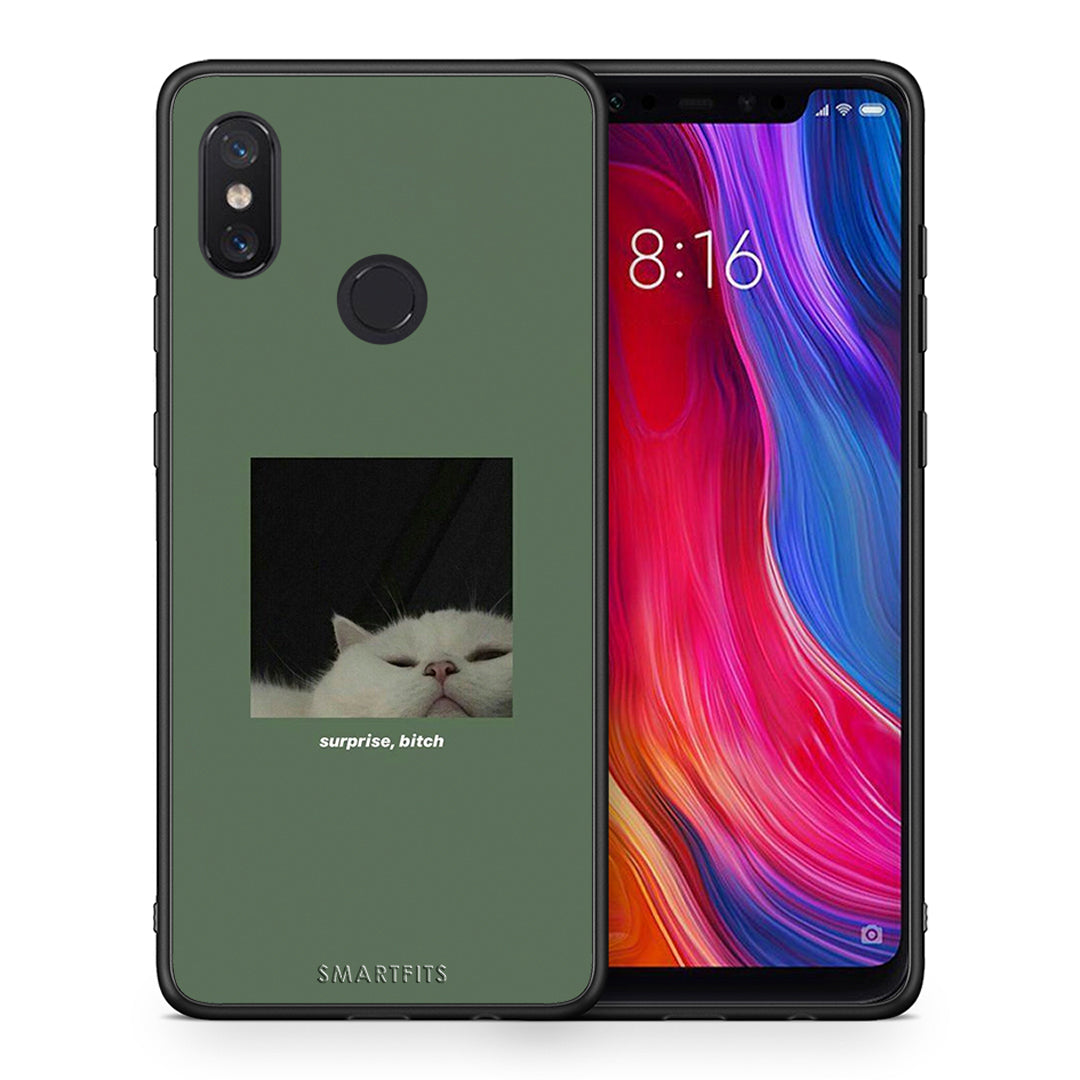 Θήκη Xiaomi Mi 8 Bitch Surprise από τη Smartfits με σχέδιο στο πίσω μέρος και μαύρο περίβλημα | Xiaomi Mi 8 Bitch Surprise case with colorful back and black bezels