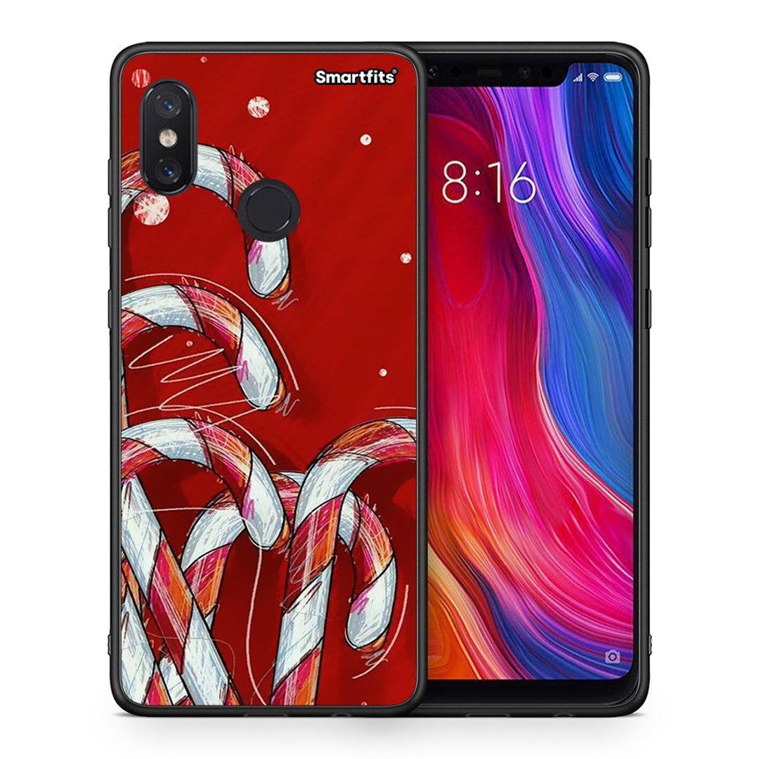 Θήκη Xiaomi Mi 8 Candy Cane από τη Smartfits με σχέδιο στο πίσω μέρος και μαύρο περίβλημα | Xiaomi Mi 8 Candy Cane case with colorful back and black bezels