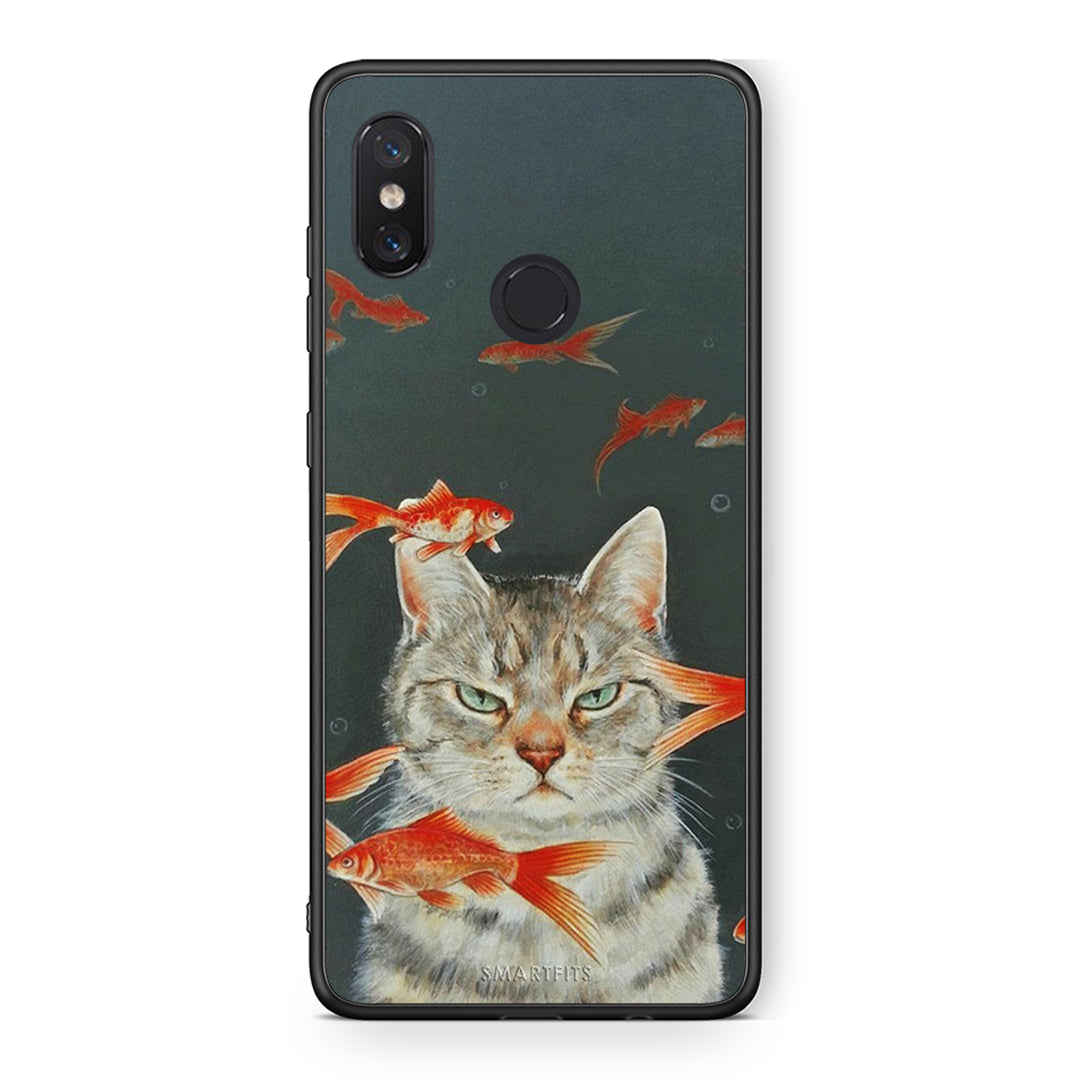 Xiaomi Mi 8 Cat Goldfish θήκη από τη Smartfits με σχέδιο στο πίσω μέρος και μαύρο περίβλημα | Smartphone case with colorful back and black bezels by Smartfits