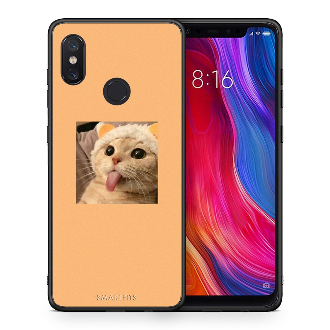 Θήκη Xiaomi Mi 8 Cat Tongue από τη Smartfits με σχέδιο στο πίσω μέρος και μαύρο περίβλημα | Xiaomi Mi 8 Cat Tongue case with colorful back and black bezels