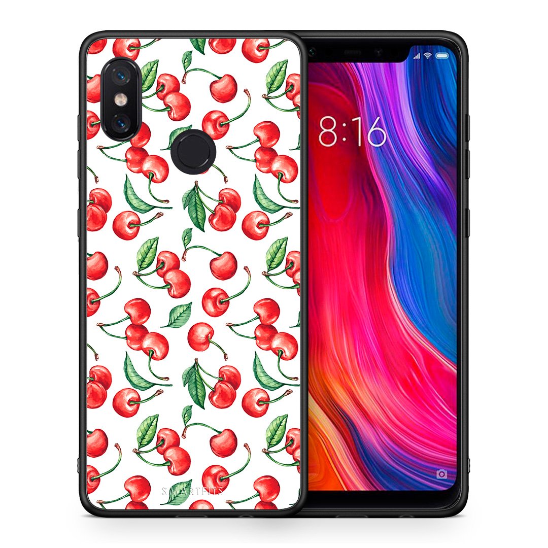 Θήκη Xiaomi Mi 8 Cherry Summer από τη Smartfits με σχέδιο στο πίσω μέρος και μαύρο περίβλημα | Xiaomi Mi 8 Cherry Summer case with colorful back and black bezels