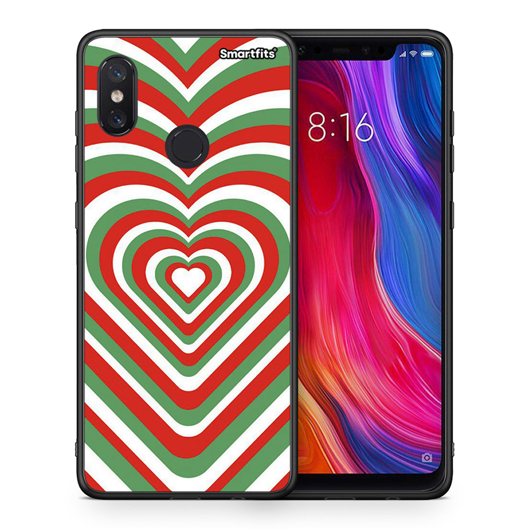 Θήκη Xiaomi Mi 8 Christmas Hearts από τη Smartfits με σχέδιο στο πίσω μέρος και μαύρο περίβλημα | Xiaomi Mi 8 Christmas Hearts case with colorful back and black bezels