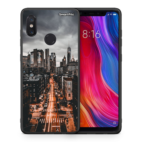 Θήκη Xiaomi Mi 8 City Lights από τη Smartfits με σχέδιο στο πίσω μέρος και μαύρο περίβλημα | Xiaomi Mi 8 City Lights case with colorful back and black bezels