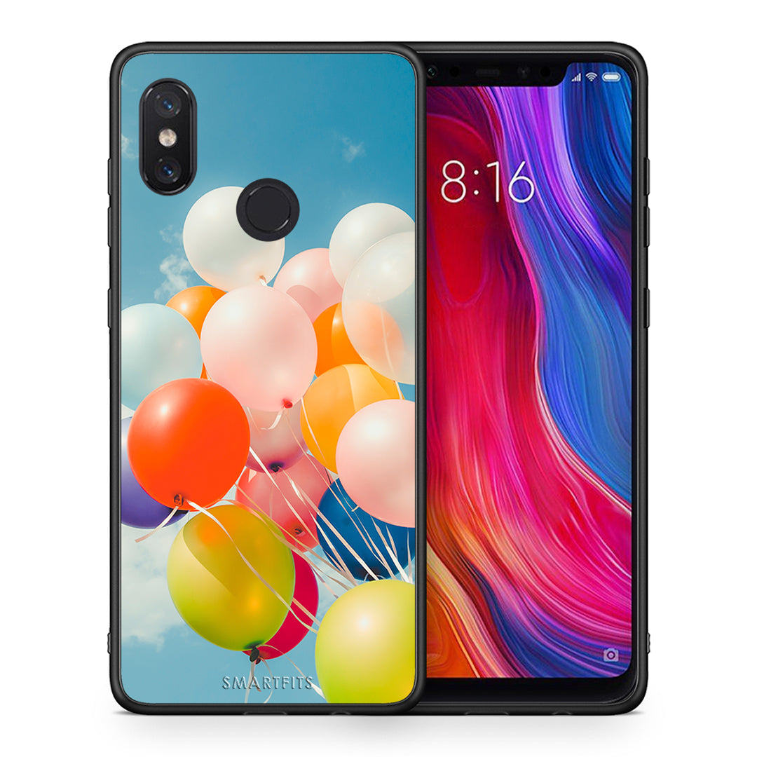 Θήκη Xiaomi Mi 8 Colorful Balloons από τη Smartfits με σχέδιο στο πίσω μέρος και μαύρο περίβλημα | Xiaomi Mi 8 Colorful Balloons case with colorful back and black bezels